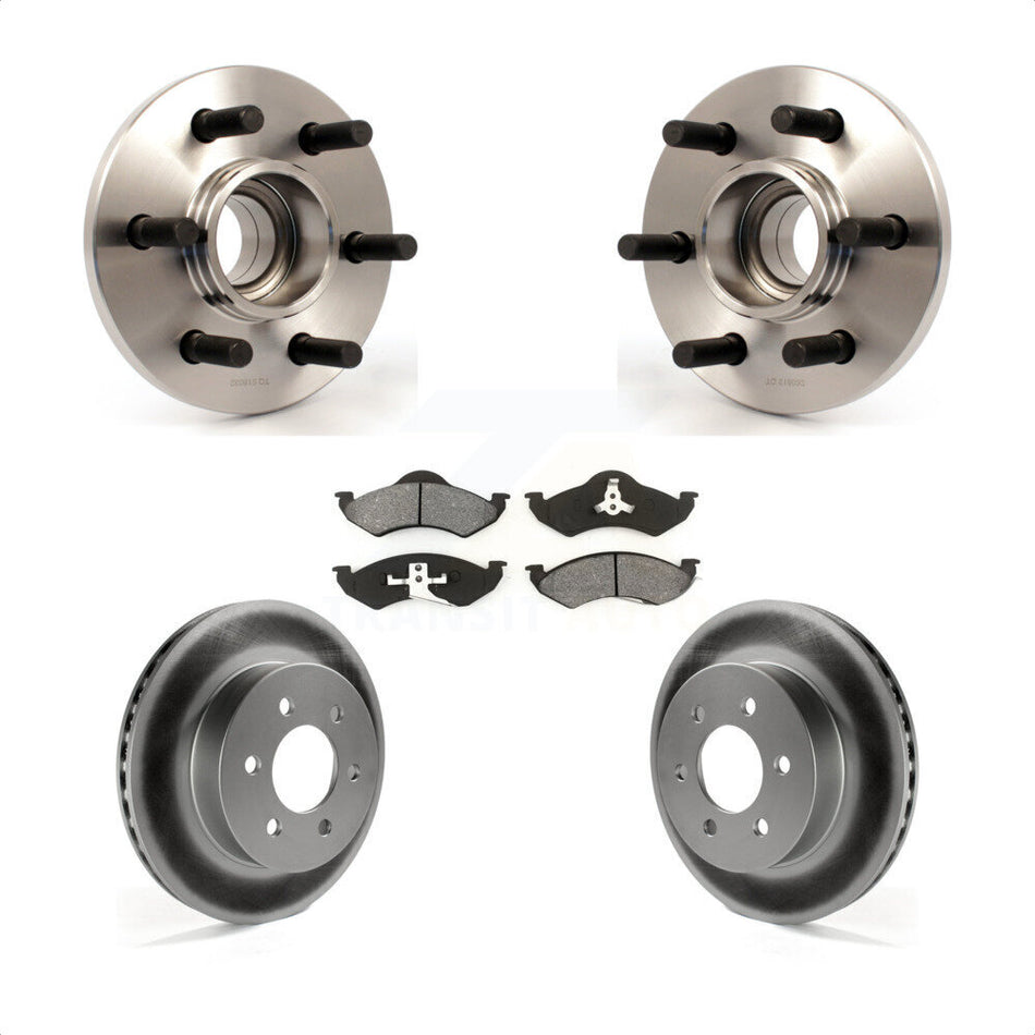 Front Hub Bearing Assembly With Coated Disc Brake Rotors And Semi-Metallic Pads Kit For 1999-1999 Dodge Dakota Durango RWD with 2-Wheel ABS KBB-104261