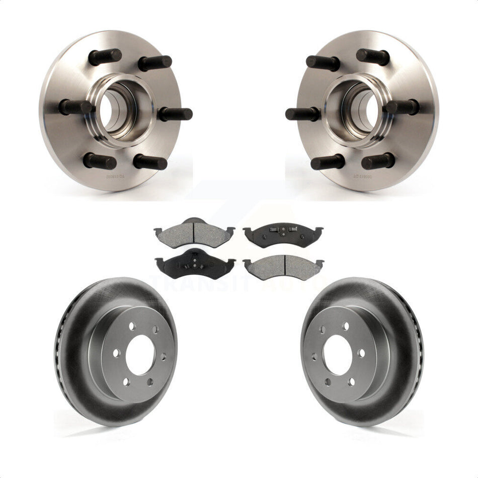 Front Hub Bearing Assembly With Coated Disc Brake Rotors And Semi-Metallic Pads Kit For 2000-2002 Dodge Dakota Durango RWD with 2-Wheel ABS KBB-104262