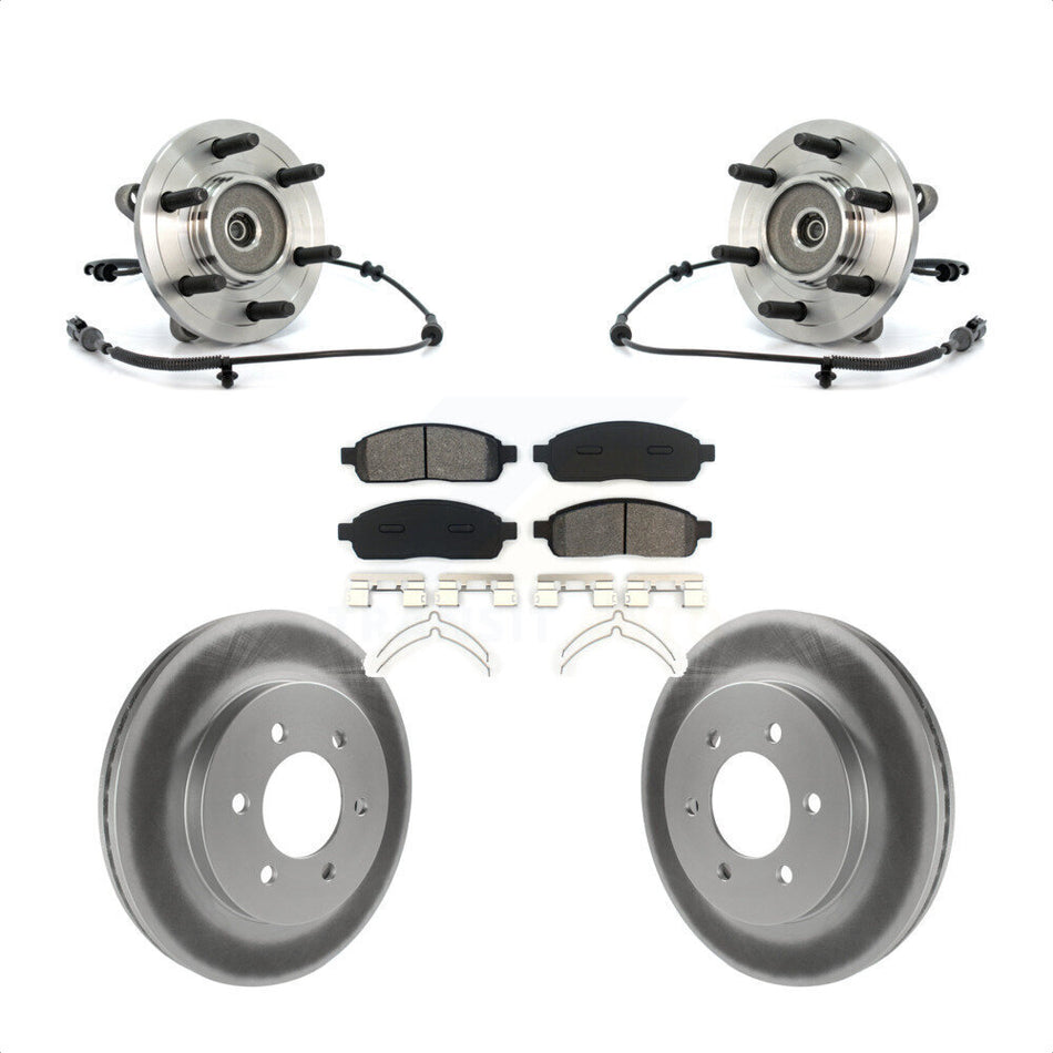 Front Hub Bearing Assembly With Coated Disc Brake Rotors And Semi-Metallic Pads Kit For Ford F-150 4WD KBB-104272