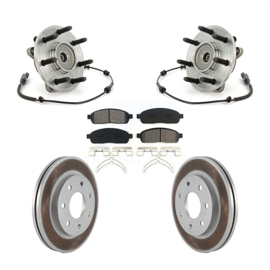 Front Hub Bearing Assembly With Coated Disc Brake Rotors And Semi-Metallic Pads Kit For Ford F-150 4WD KBB-104273