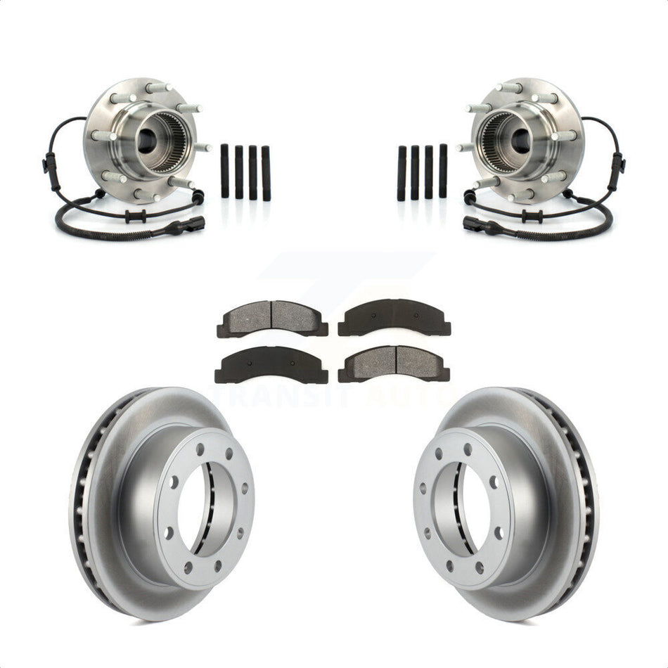 Front Hub Bearing Assembly With Coated Disc Brake Rotors And Semi-Metallic Pads Kit For 2003-2005 Ford Excursion 4WD KBB-104280