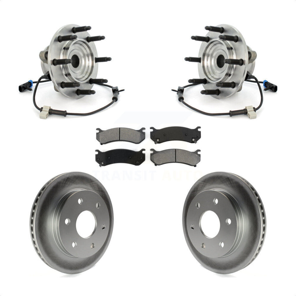 Front Hub Bearing Assembly With Coated Disc Brake Rotors And Semi-Metallic Pads Kit For Chevrolet Silverado 1500 GMC Sierra Classic 8 Lug Wheels KBB-104282