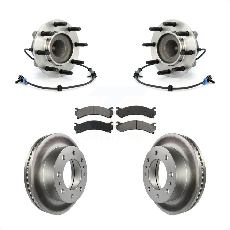 Front Hub Bearing Assembly With Coated Disc Brake Rotors And Semi-Metallic Pads Kit For 2009-2015 Chevrolet Express 4500 GMC Savana Under 9600 Lb GVW KBB-104287