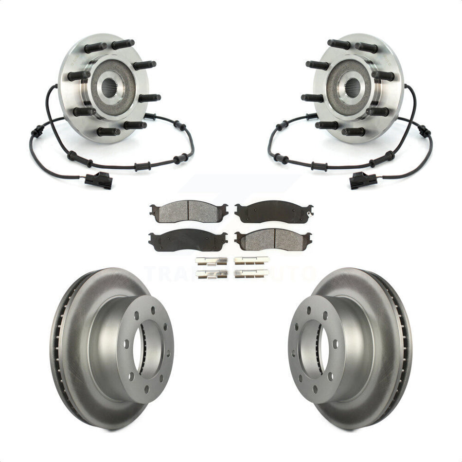 Front Hub Bearing Assembly With Coated Disc Brake Rotors And Semi-Metallic Pads Kit For 2003-2005 Dodge Ram 2500 3500 4WD KBB-104289