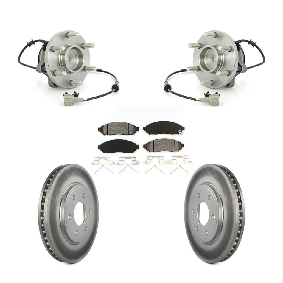 Front Hub Bearing Assembly With Coated Disc Brake Rotors And Semi-Metallic Pads Kit For Nissan Frontier Suzuki Equator RWD with 2.5L KBB-104290