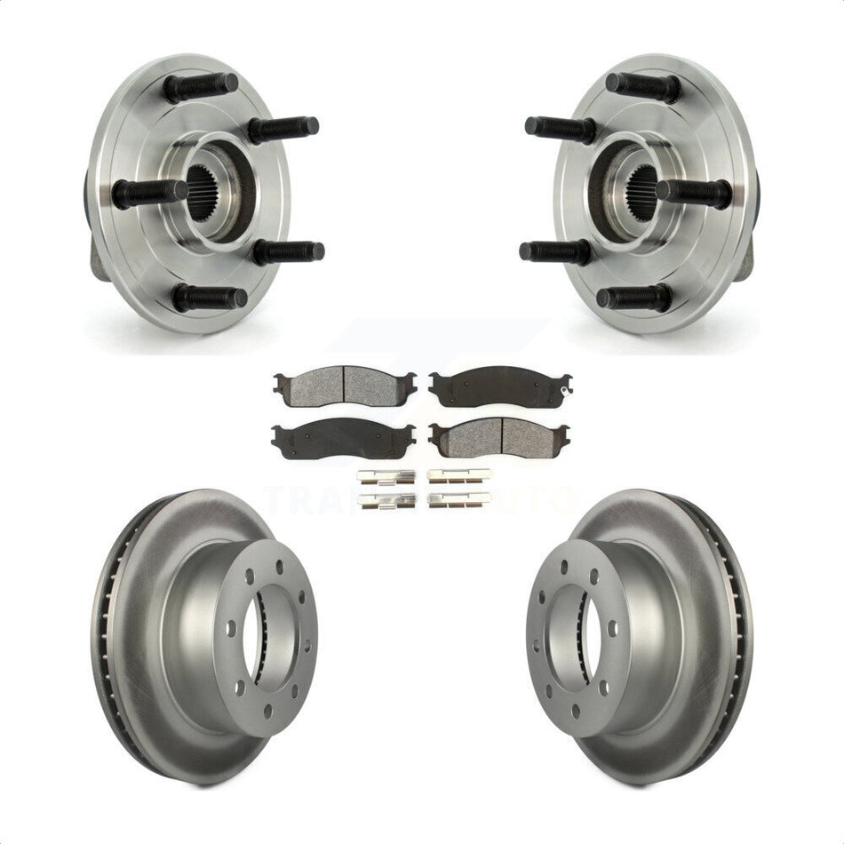 Front Hub Bearing Assembly With Coated Disc Brake Rotors And Semi-Metallic Pads Kit For 2007-2008 Dodge Ram 1500 Extended Crew Cab Pickup with 2-Wheel ABS 5 Lug Wheels KBB-104304