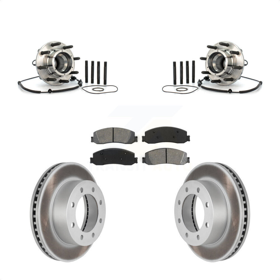 Front Hub Bearing Assembly With Coated Disc Brake Rotors And Semi-Metallic Pads Kit For 2008-2010 Ford F-350 Super Duty 4WD Single Rear Wheels KBB-104311