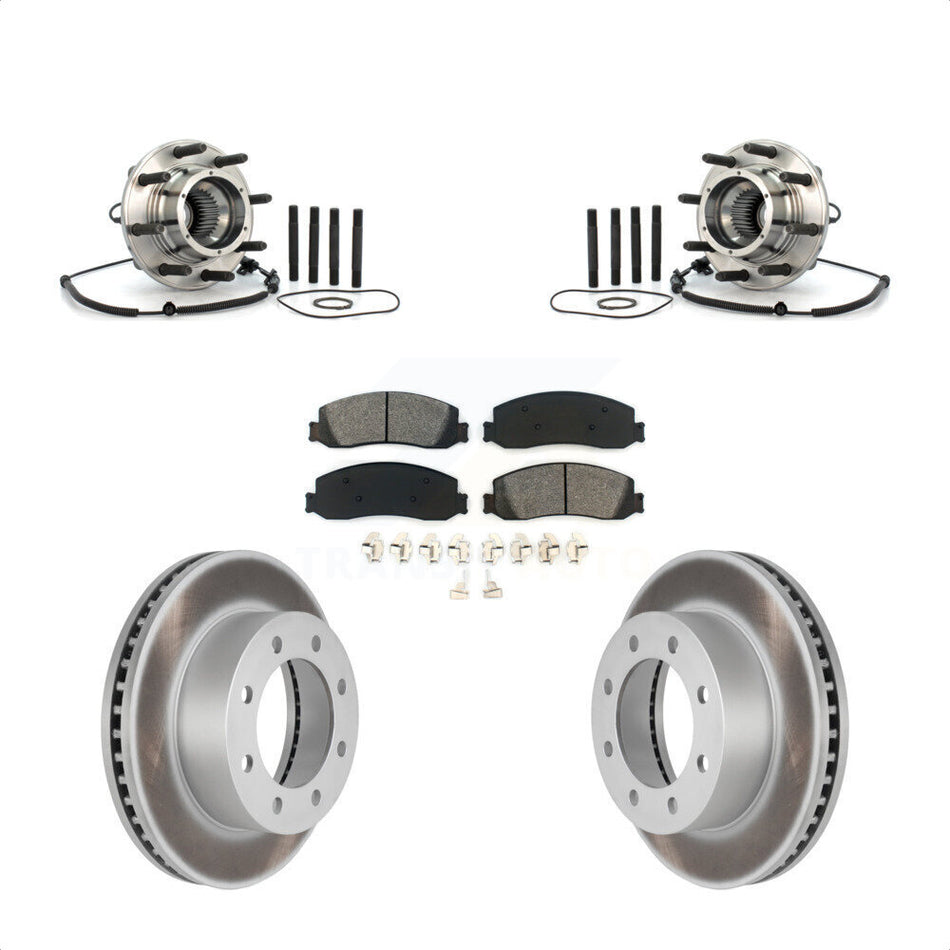 Front Hub Bearing Assembly With Coated Disc Brake Rotors And Semi-Metallic Pads Kit For 2010 Ford F-250 Super Duty 4WD Single Rear Wheels KBB-104312