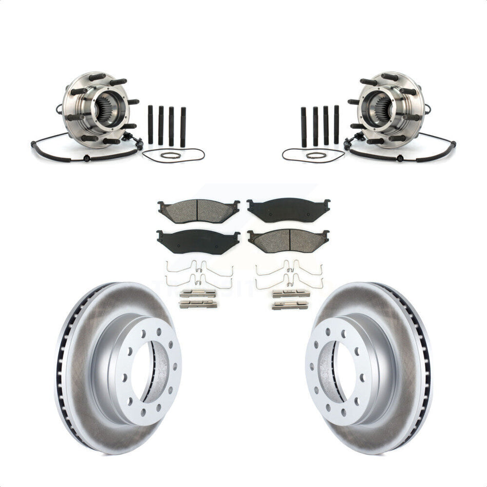 Front Hub Bearing Assembly With Coated Disc Brake Rotors And Semi-Metallic Pads Kit For 2010 Ford F-550 Super Duty 4 X Single Rear Wheels KBB-104313