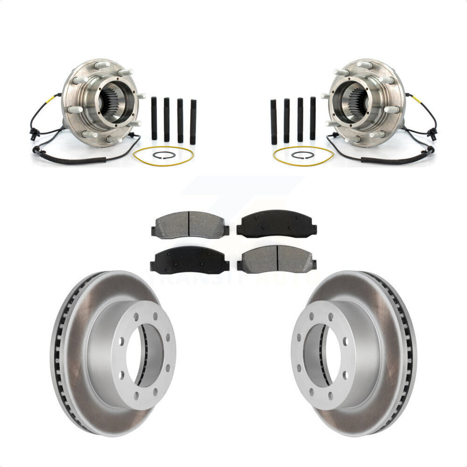 Front Hub Bearing Assembly With Coated Disc Brake Rotors And Semi-Metallic Pads Kit For Ford F-250 Super Duty Dual Rear Wheels KBB-104314