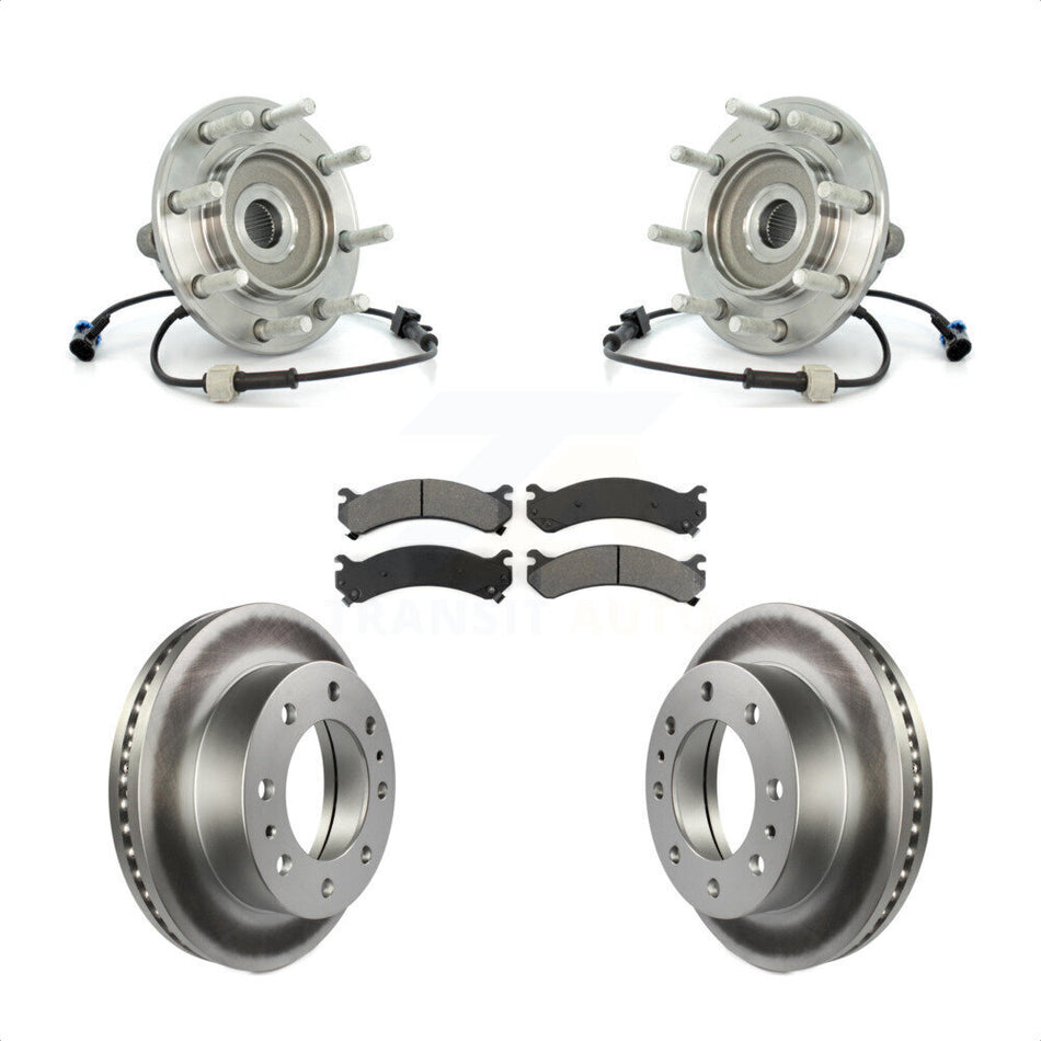 Front Hub Bearing Assembly With Coated Disc Brake Rotors And Semi-Metallic Pads Kit For Chevrolet Silverado 3500 GMC Sierra Classic RWD KBB-104318
