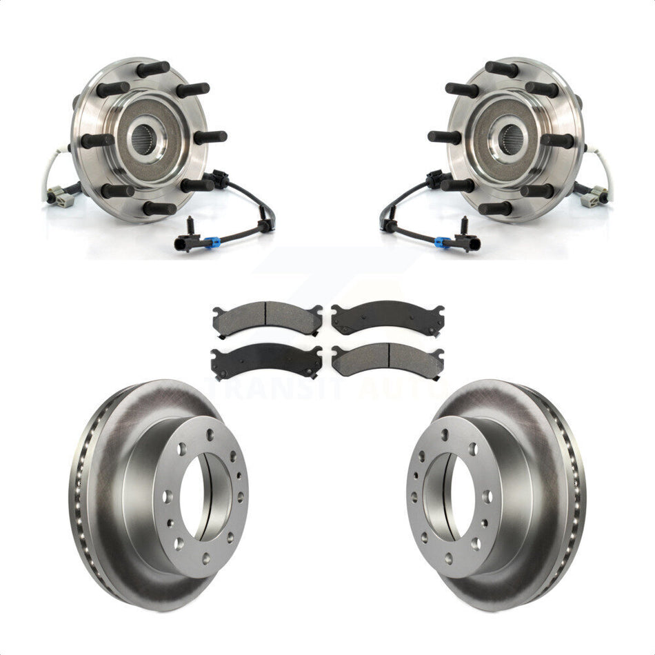 Front Hub Bearing Assembly With Coated Disc Brake Rotors And Semi-Metallic Pads Kit For Chevrolet Silverado 3500 GMC Sierra Classic 4WD KBB-104319