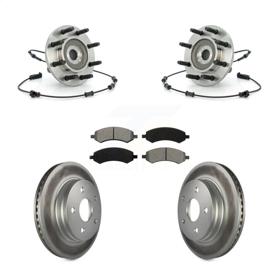 Front Hub Bearing Assembly With Coated Disc Brake Rotors And Semi-Metallic Pads Kit For 2007-2008 Dodge Ram 1500 Standard Cab Pickup Crew 8 Lug Wheels KBB-104338
