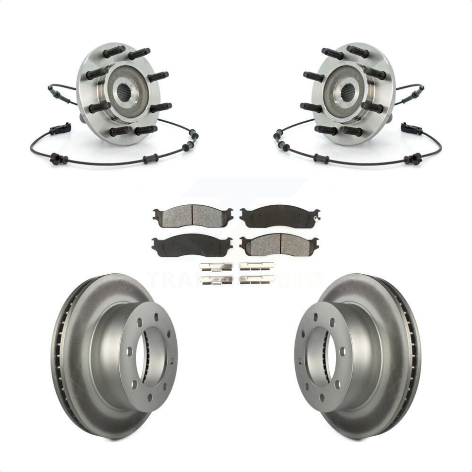 Front Hub Bearing Assembly With Coated Disc Brake Rotors And Semi-Metallic Pads Kit For Dodge Ram 1500 2500 3500 8 Lug Wheels KBB-104339