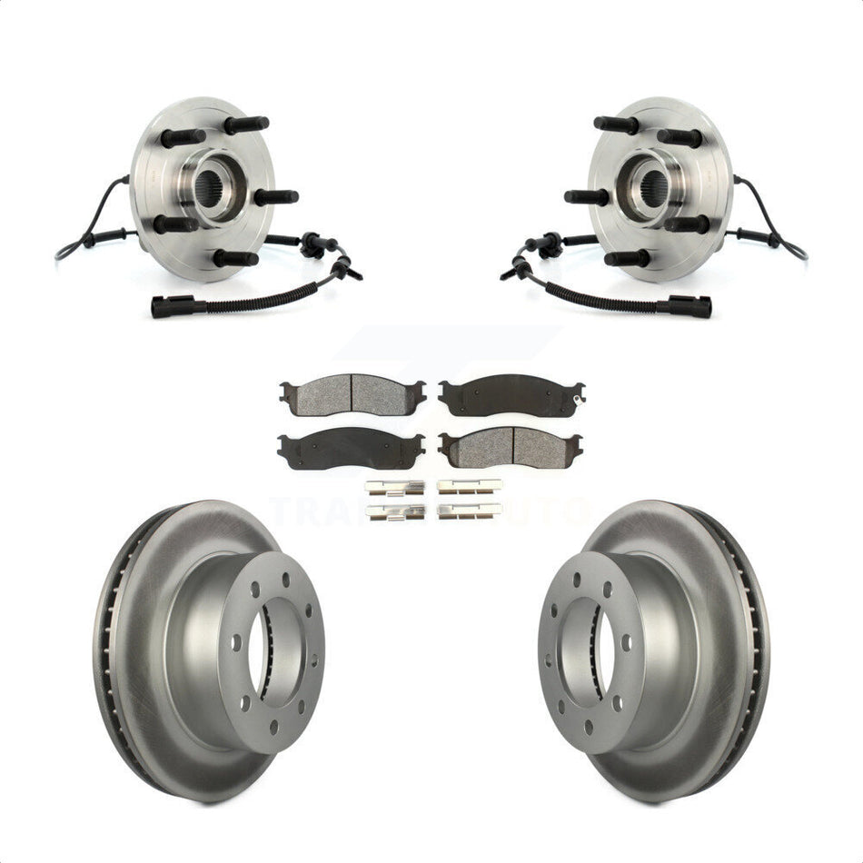 Front Hub Bearing Assembly With Coated Disc Brake Rotors And Semi-Metallic Pads Kit For 2007-2008 Dodge Ram 1500 Extended Crew Cab Pickup with 4-Wheel ABS 5 Lug Wheels KBB-104341