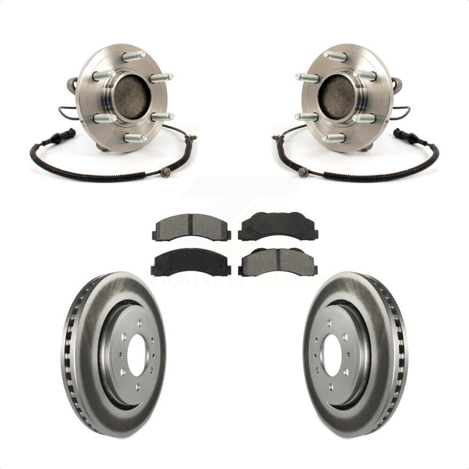 Front Hub Bearing Assembly With Coated Disc Brake Rotors And Semi-Metallic Pads Kit For 2010 Ford F-150 RWD 6 Lug Wheels Without Heavy Duty Payload Package KBB-104343