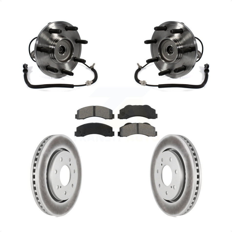 Front Hub Bearing Assembly With Coated Disc Brake Rotors And Semi-Metallic Pads Kit For Ford F-150 Heavy Duty Payload Package 7 Lug Wheels KBB-104345