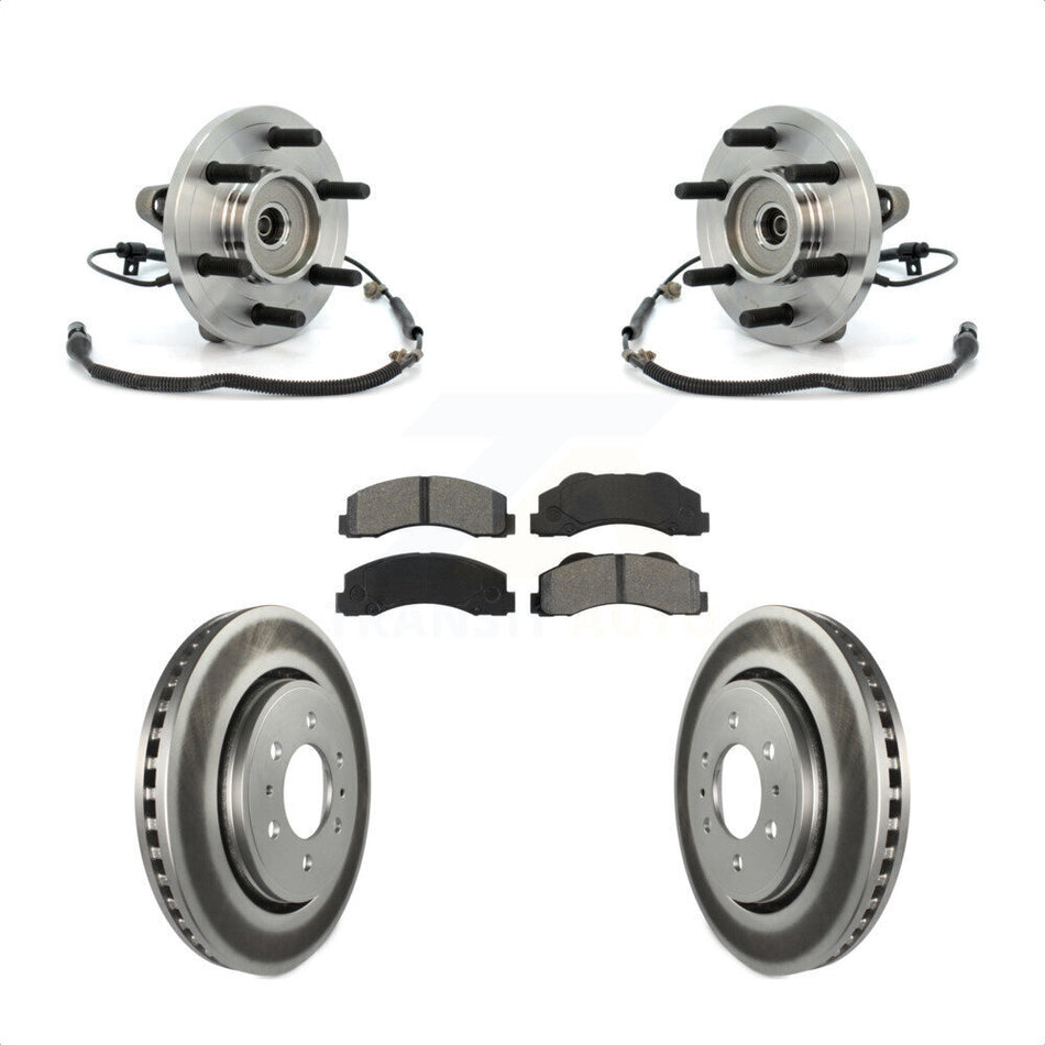Front Hub Bearing Coated Disc Brake Rotor Pads Kit For 2010 Ford F-150 FX4 Platinum STX XL XLT King Ranch Lariat with 4WD With 6 Lug Wheels Without Heavy Duty Payload Package KBB-104346