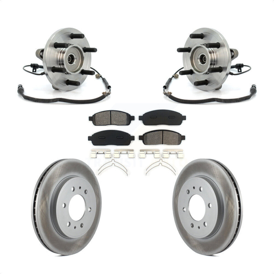 Front Hub Bearing Assembly With Coated Disc Brake Rotors And Semi-Metallic Pads Kit For 2009 Ford F-150 4WD 6 Lug Wheels Without Heavy Duty Payload Package KBB-104347