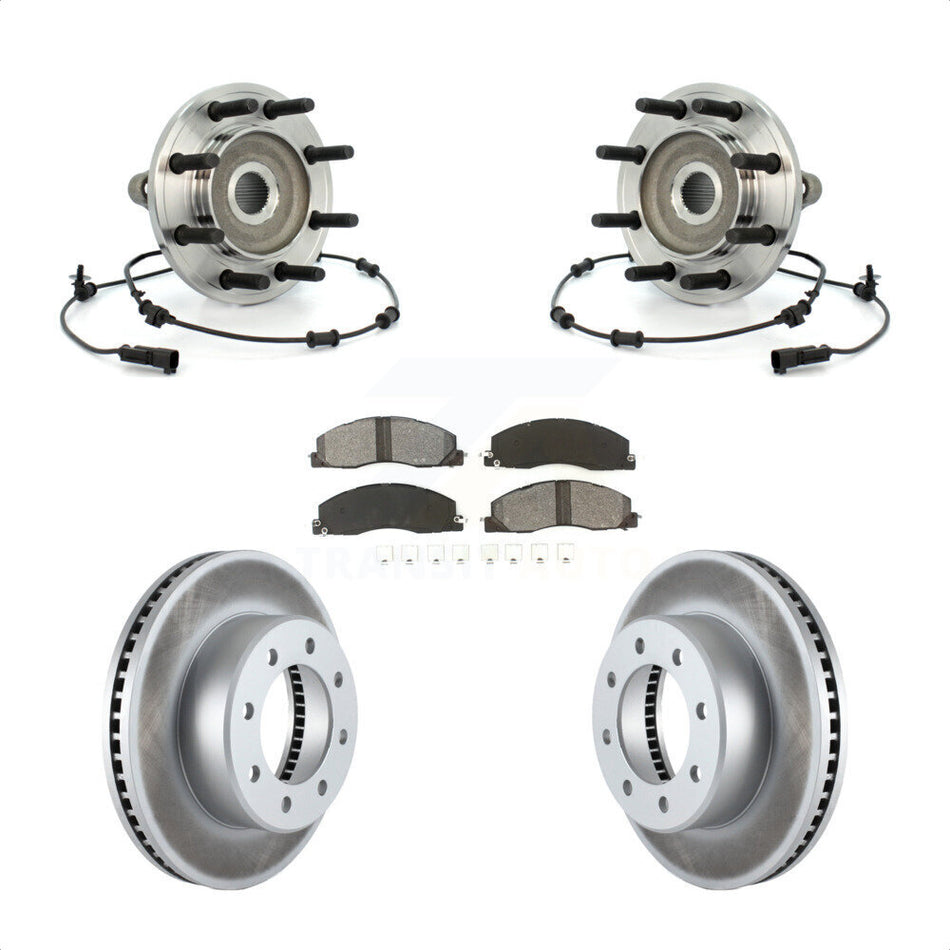 Front Hub Bearing Assembly With Coated Disc Brake Rotors And Semi-Metallic Pads Kit For Dodge Ram 2500 3500 4WD KBB-104350