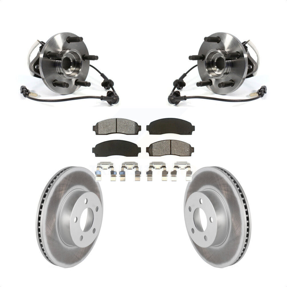 Front Hub Bearing Assembly With Coated Disc Brake Rotors And Semi-Metallic Pads Kit For Ford Ranger Mazda B4000 Square Connector 4WD KBB-104354