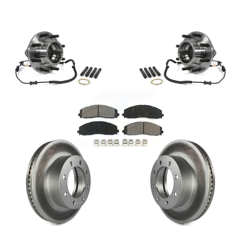 Front Hub Bearing Assembly With Coated Disc Brake Rotors And Semi-Metallic Pads Kit For 2014 Ford F-350 Super Duty 4WD Dual Rear Wheels KBB-104359