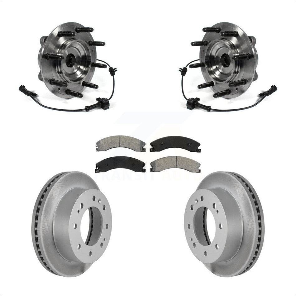 Front Hub Bearing Assembly With Coated Disc Brake Rotors And Semi-Metallic Pads Kit For Chevrolet Silverado 2500 HD GMC Sierra 3500 4WD KBB-104366