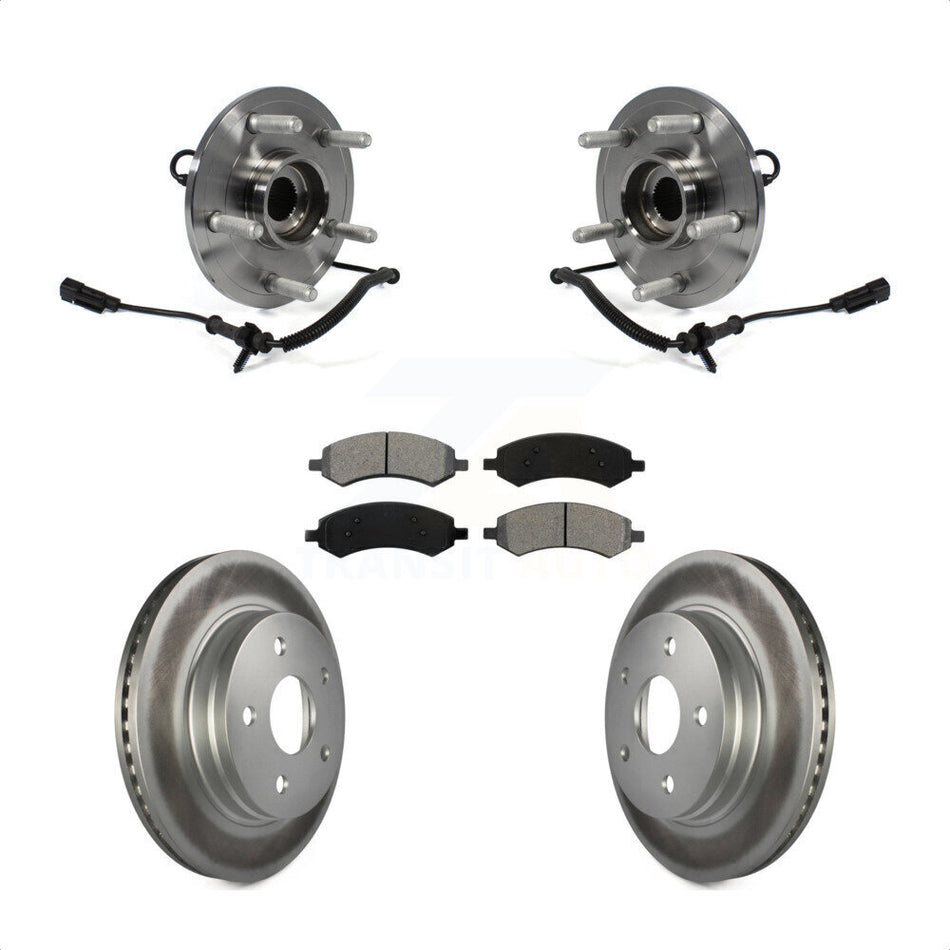 Front Hub Bearing Assembly With Coated Disc Brake Rotors And Semi-Metallic Pads Kit For Ram 1500 Classic KBB-104372