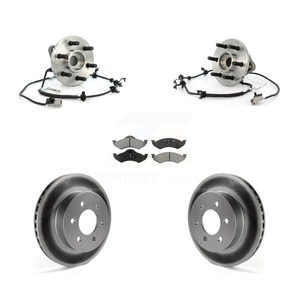 Front Hub Bearing Assembly With Coated Disc Brake Rotors And Semi-Metallic Pads Kit For 2000-2002 Dodge Dakota Durango 4WD with 4-Wheel ABS KBB-104389
