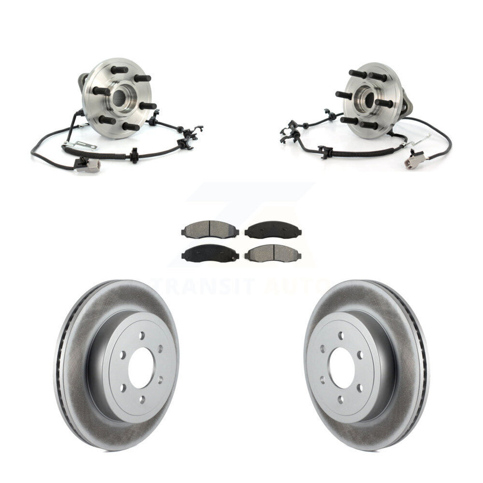 Front Hub Bearing Assembly With Coated Disc Brake Rotors And Semi-Metallic Pads Kit For 2003-2004 Dodge Dakota 4WD with 4-Wheel ABS KBB-104390