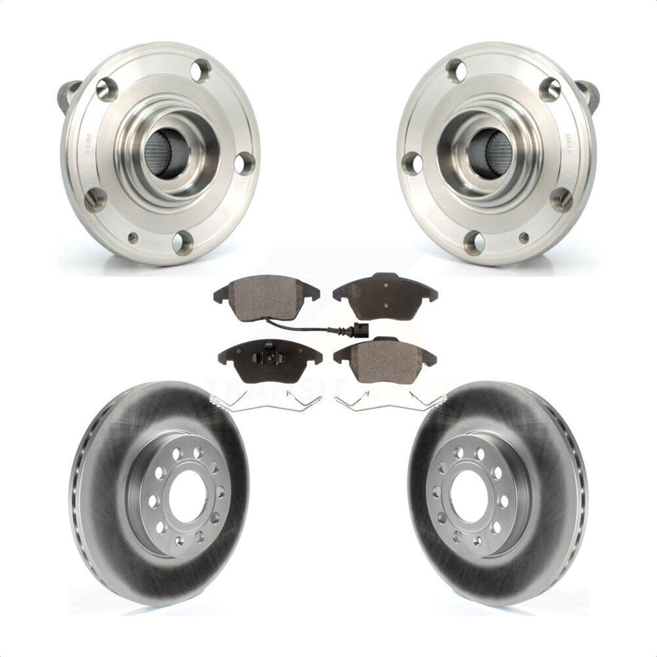 Front Hub Bearing Assembly With Coated Disc Brake Rotors And Ceramic Pads Kit For Volkswagen Jetta Beetle Golf Rabbit Audi A3 GTI Quattro KBB-104555