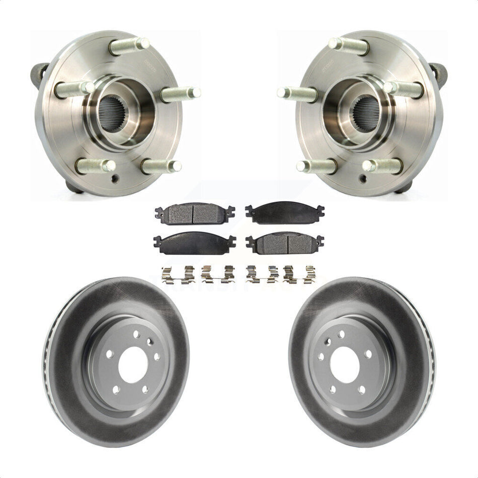 Front Hub Bearing Assembly With Coated Disc Brake Rotors And Ceramic Pads Kit For 2009-2010 Lincoln MKS KBB-104608