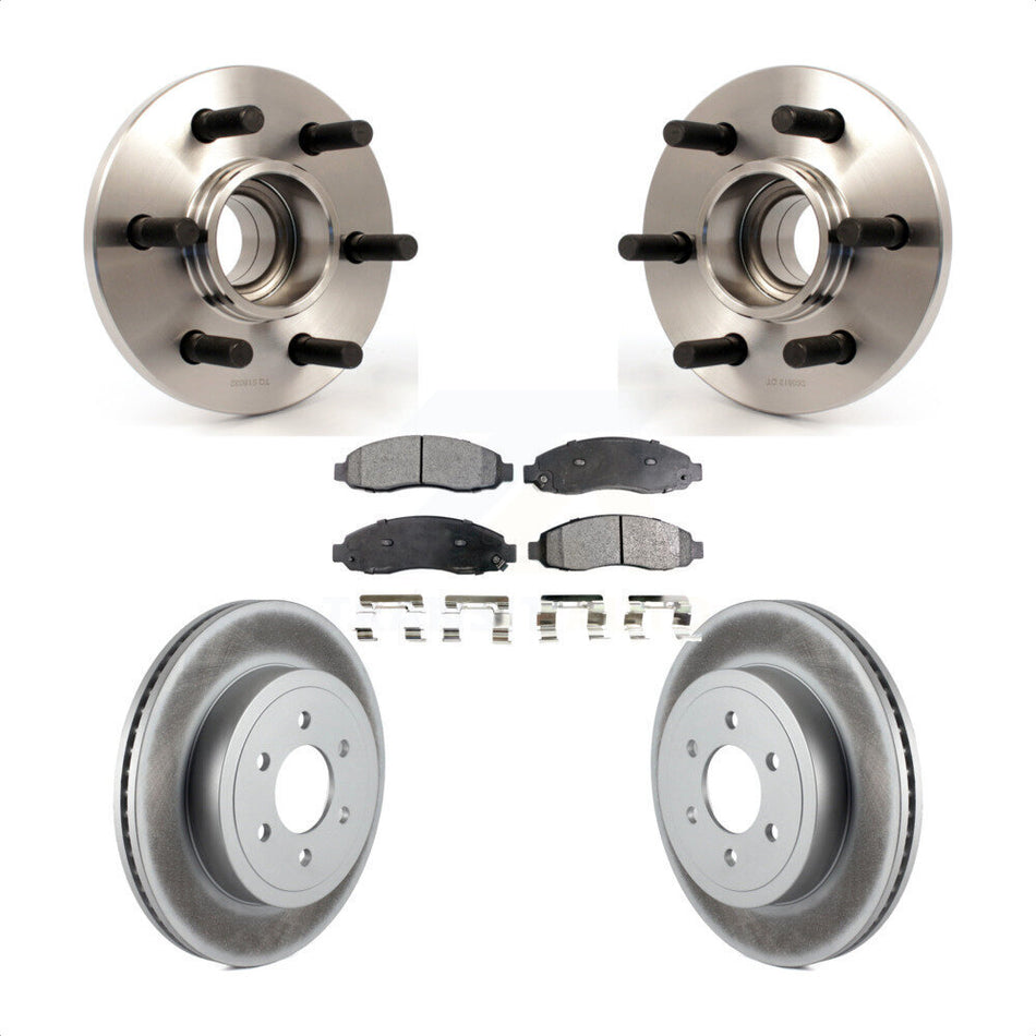 Front Hub Bearing Assembly With Coated Disc Brake Rotors And Ceramic Pads Kit For 2003-2004 Dodge Dakota RWD with 2-Wheel ABS KBB-104763