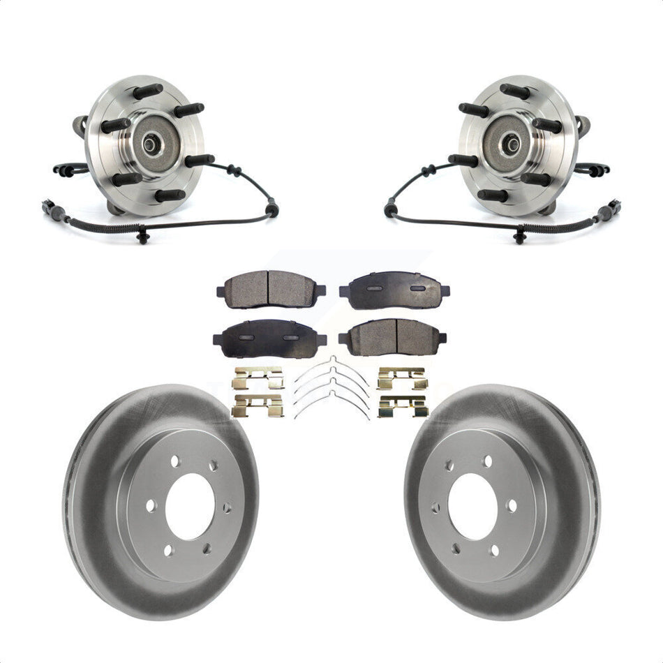Front Hub Bearing Assembly With Coated Disc Brake Rotors And Ceramic Pads Kit For Ford F-150 4WD KBB-104771