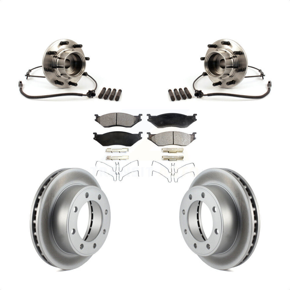 Front Hub Bearing Assembly With Coated Disc Brake Rotors And Ceramic Pads Kit For Ford F-550 Super Duty 4 X with 4-Wheel ABS KBB-104780
