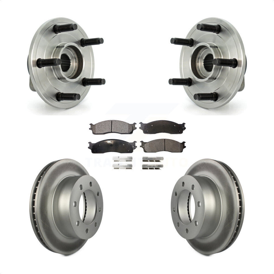 Front Hub Bearing Assembly With Coated Disc Brake Rotors And Ceramic Pads Kit For 2007-2008 Dodge Ram 1500 Extended Crew Cab Pickup with 2-Wheel ABS 5 Lug Wheels KBB-104805