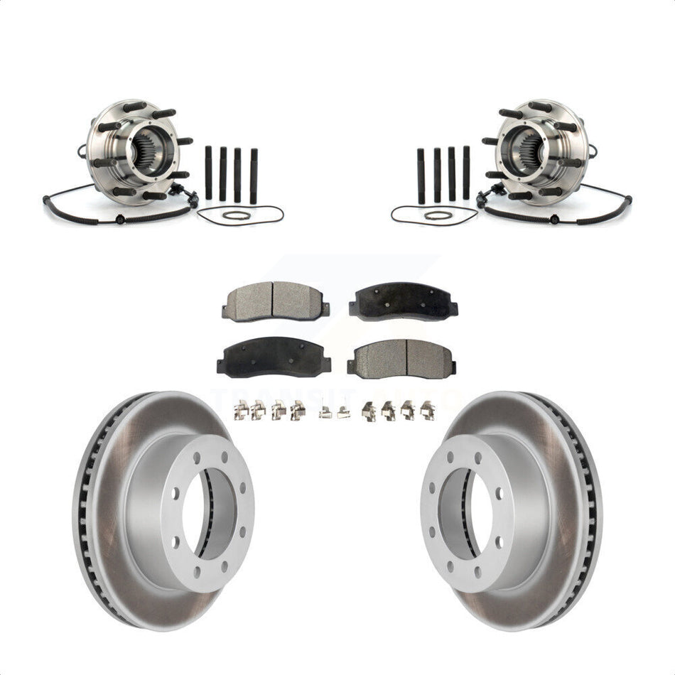 Front Hub Bearing Assembly With Coated Disc Brake Rotors And Ceramic Pads Kit For Ford F-250 Super Duty F-350 Single Rear Wheels KBB-104811