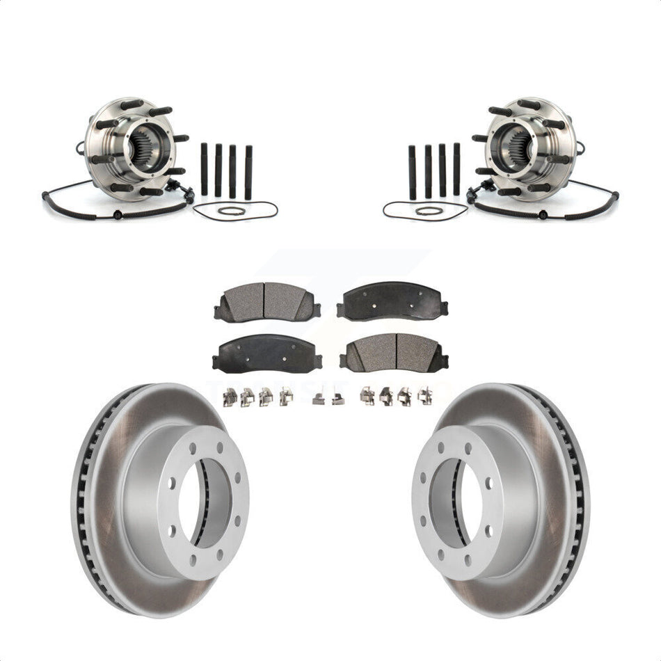 Front Hub Bearing Assembly With Coated Disc Brake Rotors And Ceramic Pads Kit For 2008-2010 Ford F-350 Super Duty 4WD Single Rear Wheels KBB-104812