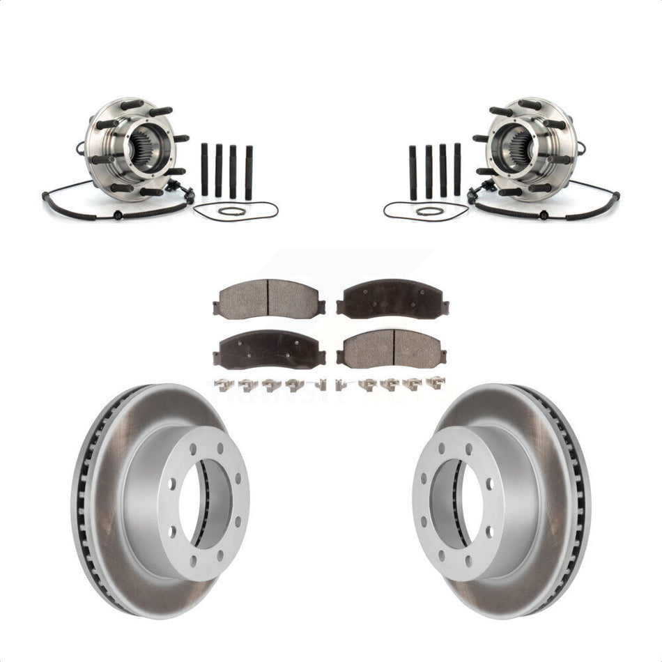 Front Hub Bearing Assembly With Coated Disc Brake Rotors And Ceramic Pads Kit For 2010 Ford F-250 Super Duty 4WD Single Rear Wheels KBB-104813