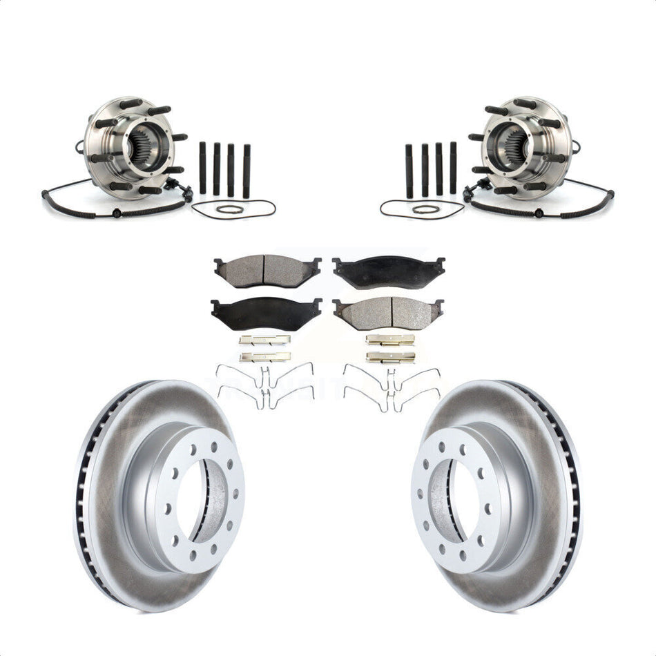 Front Hub Bearing Assembly With Coated Disc Brake Rotors And Ceramic Pads Kit For 2010 Ford F-550 Super Duty 4 X Single Rear Wheels KBB-104814