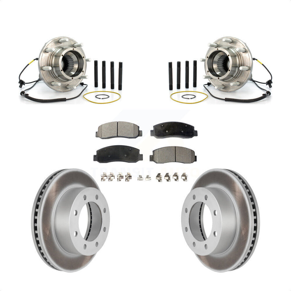 Front Hub Bearing Assembly With Coated Disc Brake Rotors And Ceramic Pads Kit For Ford F-250 Super Duty Dual Rear Wheels KBB-104815