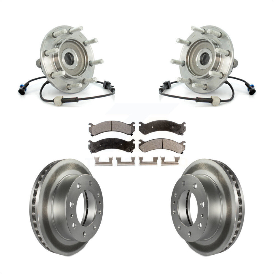 Front Hub Bearing Assembly With Coated Disc Brake Rotors And Ceramic Pads Kit For Chevrolet Silverado 3500 GMC Sierra Classic RWD KBB-104818