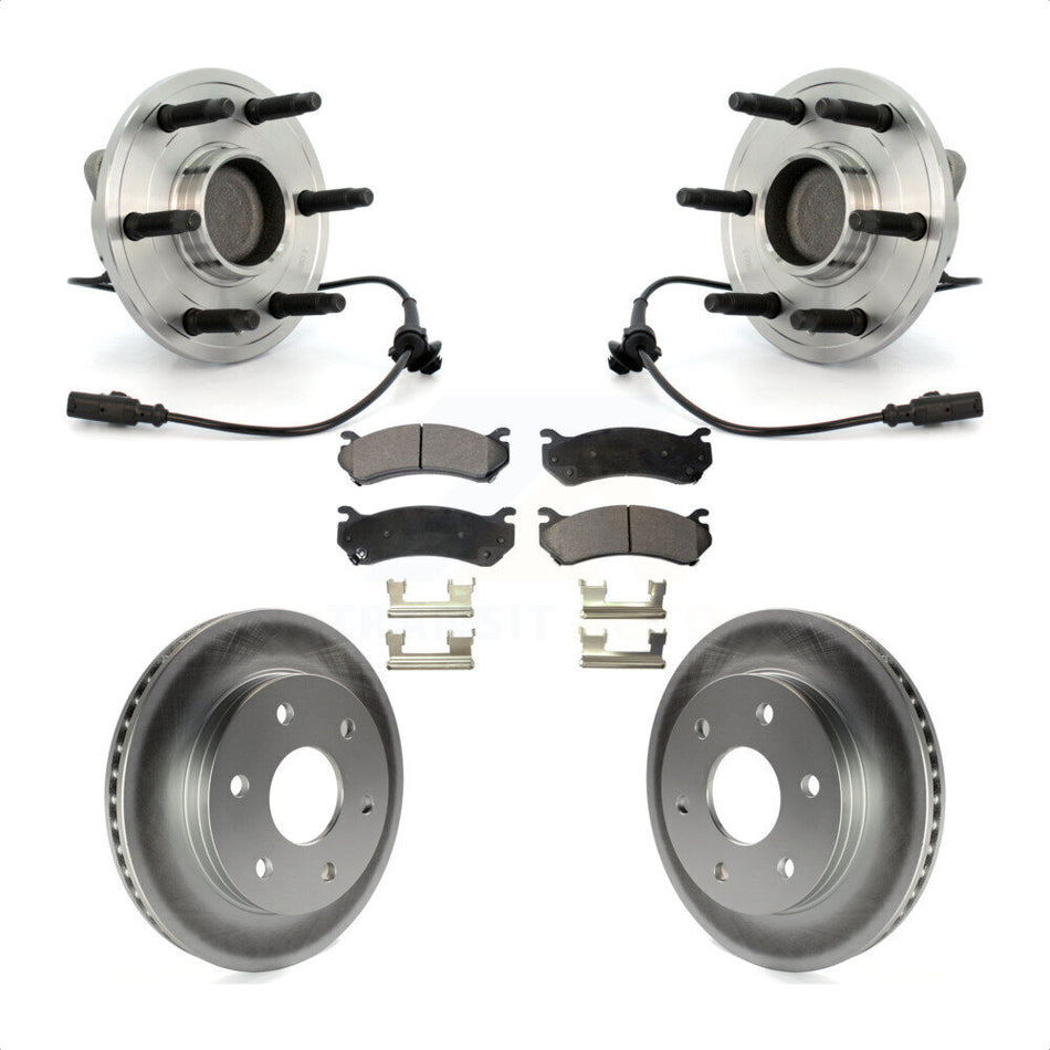 Front Hub Bearing Assembly With Coated Disc Brake Rotors And Ceramic Pads Kit For 2007 Chevrolet Silverado 1500 LT LTZ with RWD rear brakes KBB-104834