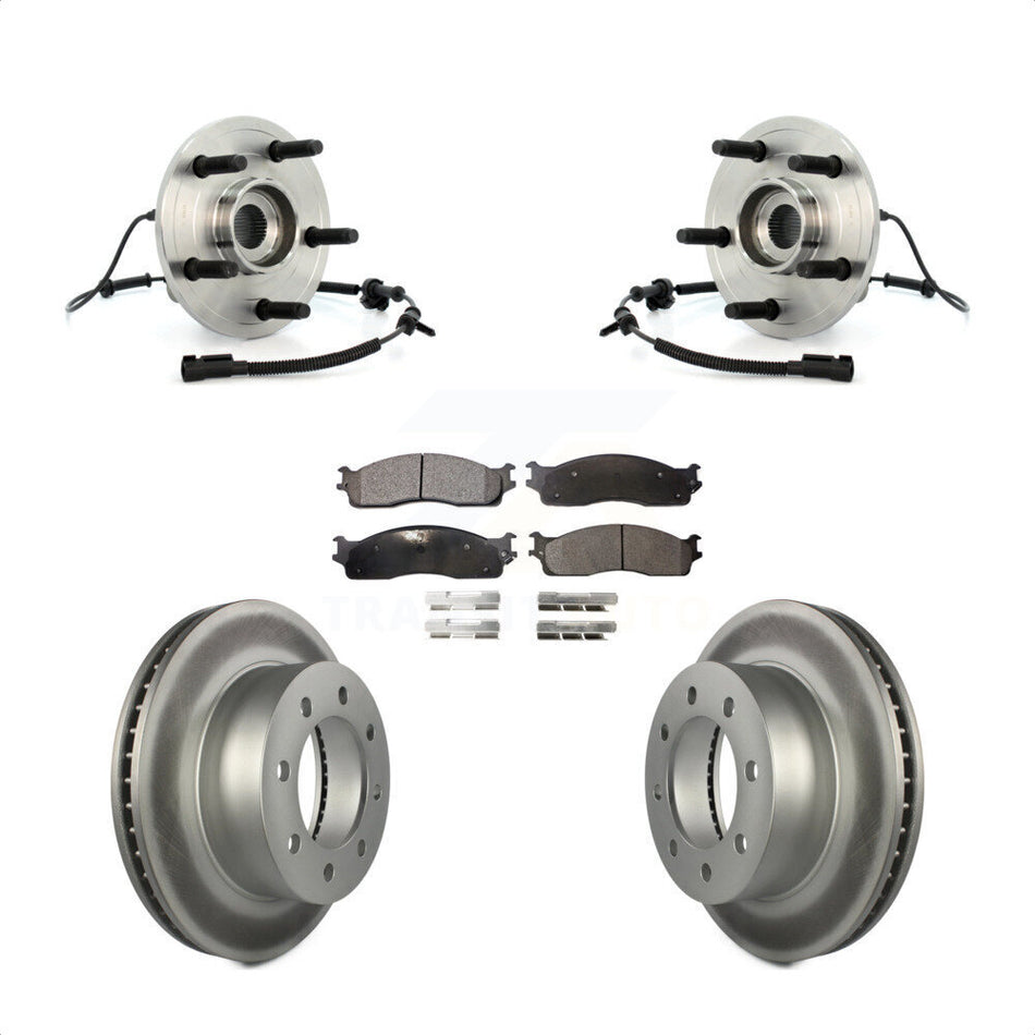 Front Hub Bearing Assembly With Coated Disc Brake Rotors And Ceramic Pads Kit For 2007-2008 Dodge Ram 1500 Extended Crew Cab Pickup with 4-Wheel ABS 5 Lug Wheels KBB-104842
