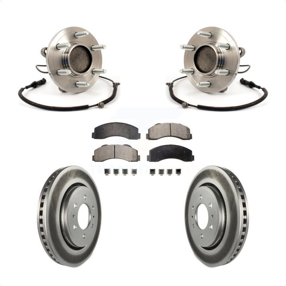 Front Hub Bearing Assembly With Coated Disc Brake Rotors And Ceramic Pads Kit For 2010 Ford F-150 RWD 6 Lug Wheels Without Heavy Duty Payload Package KBB-104844