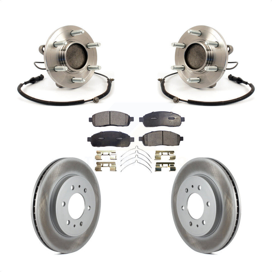 Front Hub Bearing Assembly With Coated Disc Brake Rotors And Ceramic Pads Kit For 2009 Ford F-150 RWD 6 Lug Wheels Without Heavy Duty Payload Package KBB-104845