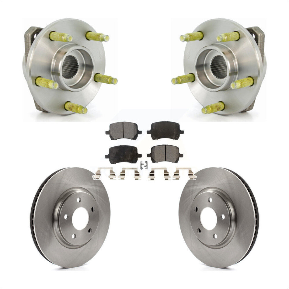 Front Hub Bearing Assembly With Disc Brake Rotors And Semi-Metallic Pads Kit For 2006-2007 Pontiac G6 Non-ABS 296mm Diameter Rotor KBB-105039