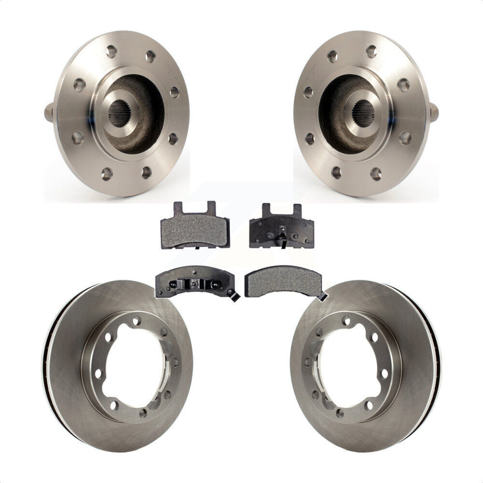 Front Hub Bearing Assembly With Disc Brake Rotors And Semi-Metallic Pads Kit For 1999 Dodge Ram 2500 4WD with 2-Wheel ABS 4 Hole Rectangular Flange KBB-105290
