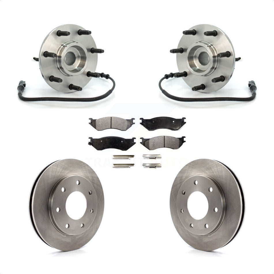 Front Hub Bearing Assembly With Disc Brake Rotors And Semi-Metallic Pads Kit For Ford F-150 Heritage F-250 7 Lug Wheels 4WD with 4-Wheel ABS KBB-105304