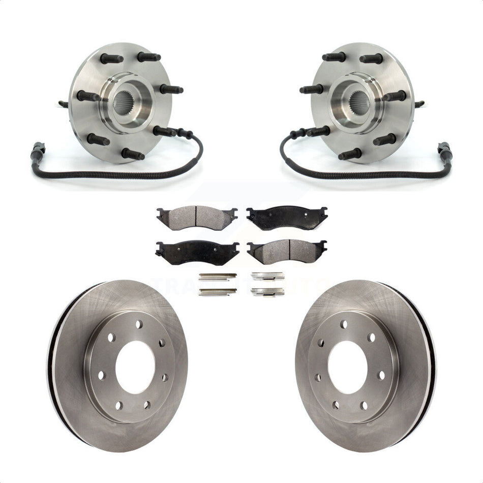 Front Hub Bearing Assembly With Disc Brake Rotors And Semi-Metallic Pads Kit For Ford F-150 Heritage F-250 7 Lug Wheels 4WD with 4-Wheel ABS KBB-105304